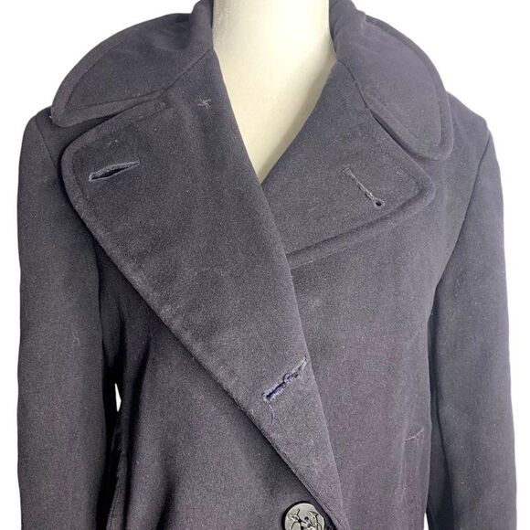 Vintage 50s Military US Navy Pea Coat 36 Black Wool Button Pockets Notch Collar - Picture 2 of 9